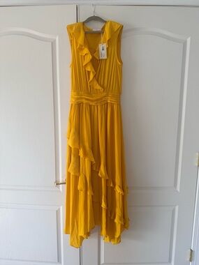 Ramy Brook Mustard Yellow Ruffled High-Low Dress